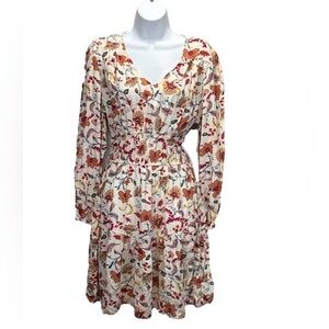 Another Love Magali Dress XS Raspberry Floral Long Sleeve Smocked Waist New